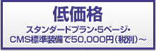 画像：低価格:スタンダードプラン・5ページ・CMS標準装備で98,000円（税別）～